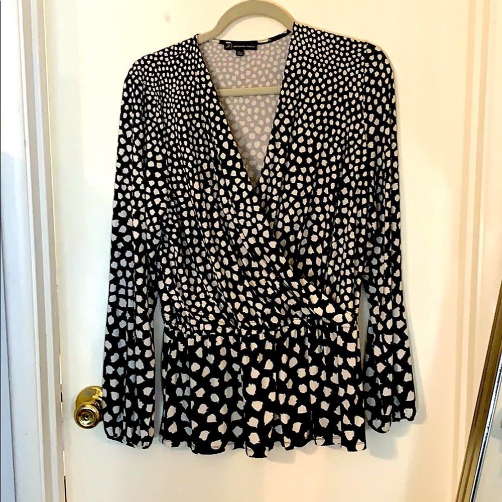 Black & White Wrap Peplum Top by Adrianna Papell